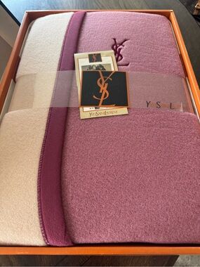 Yves Saint‎ Laurent Pink and Cream Wool-Blend Logo Blanket
